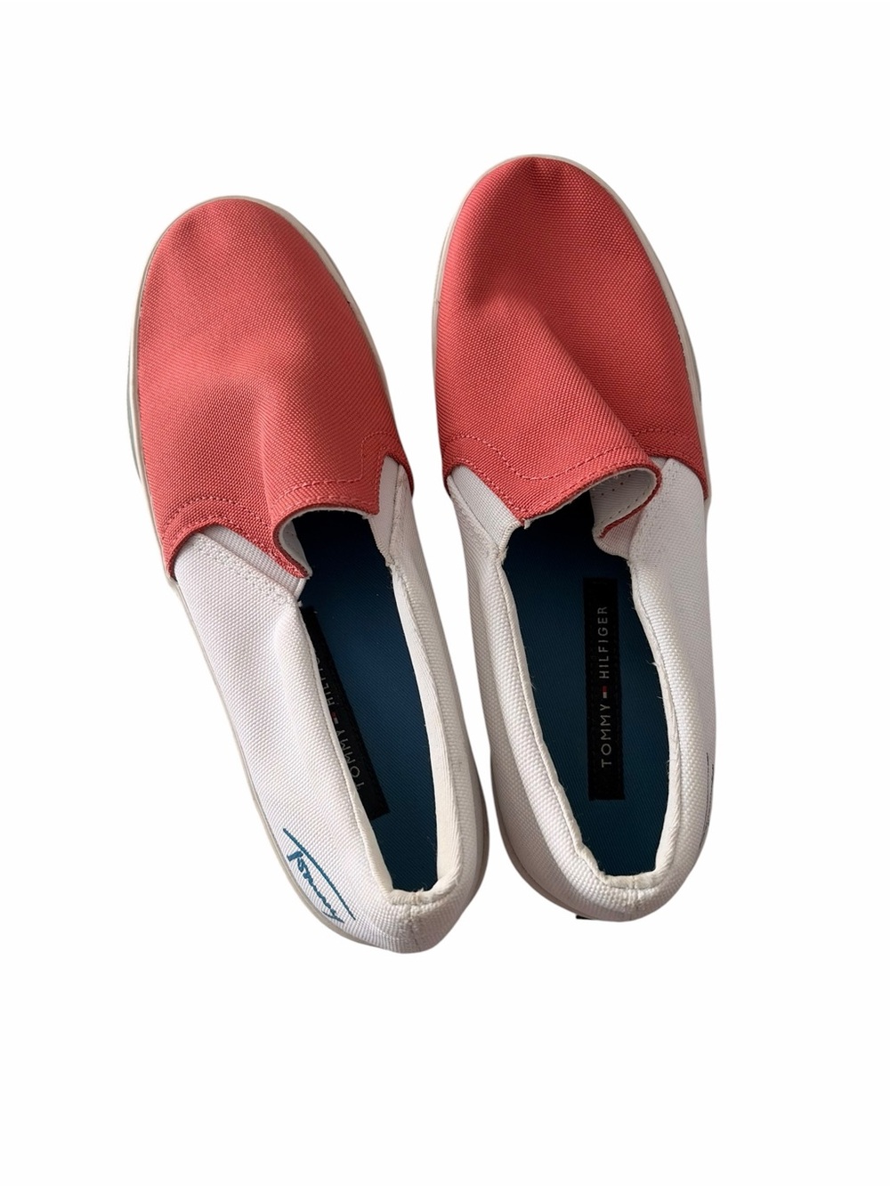 Tommy Hilfiger Coral and White Slip-On Canvas Sneakers